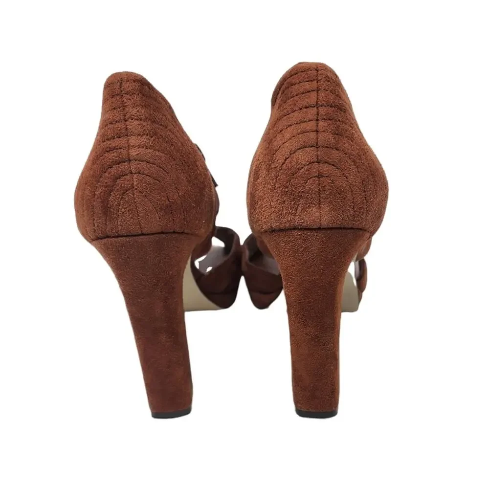 Banana Republic Platform Suede Shoes Block‎ Heel Cinnamon Peep Toe Side Zip 9